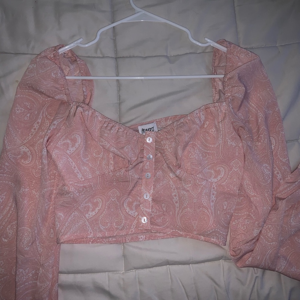 Princess Polly pink long sleeved crop top